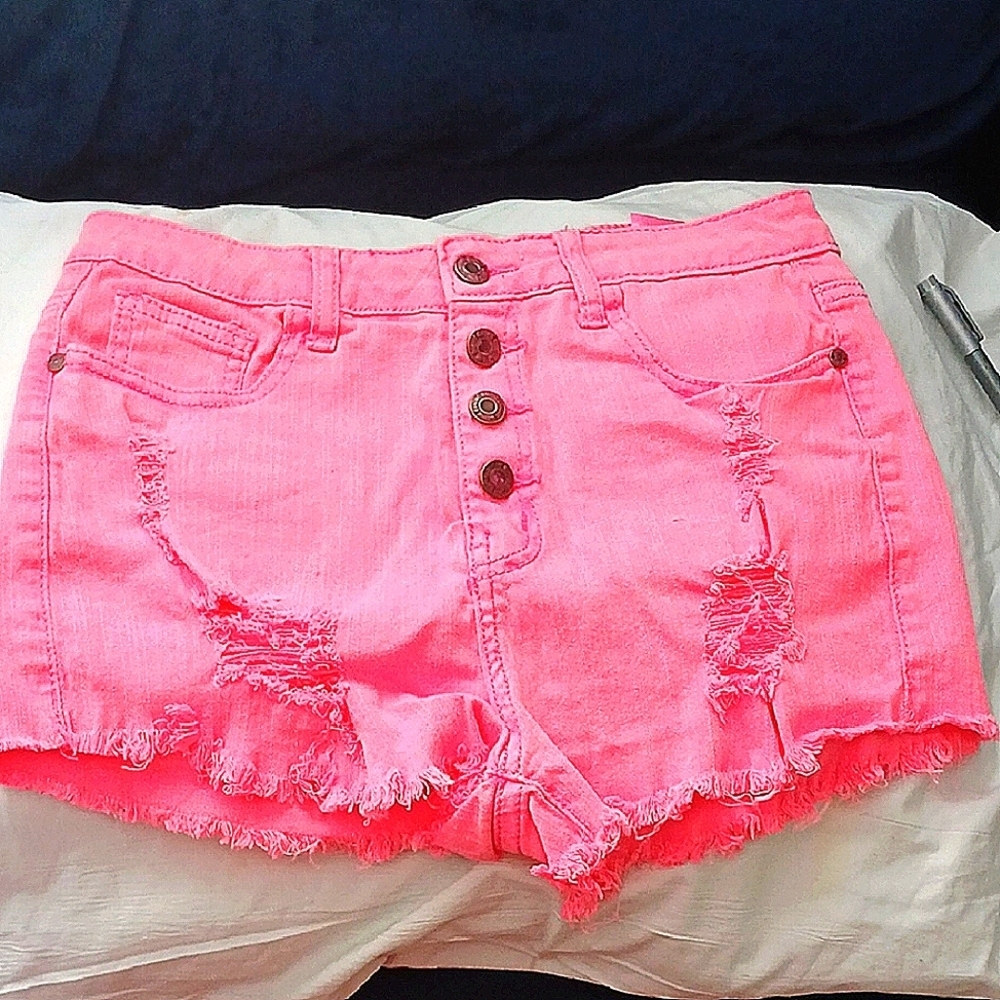 Pink Distressed Denim Shorts Machine Jeans - Picture 1 of 8